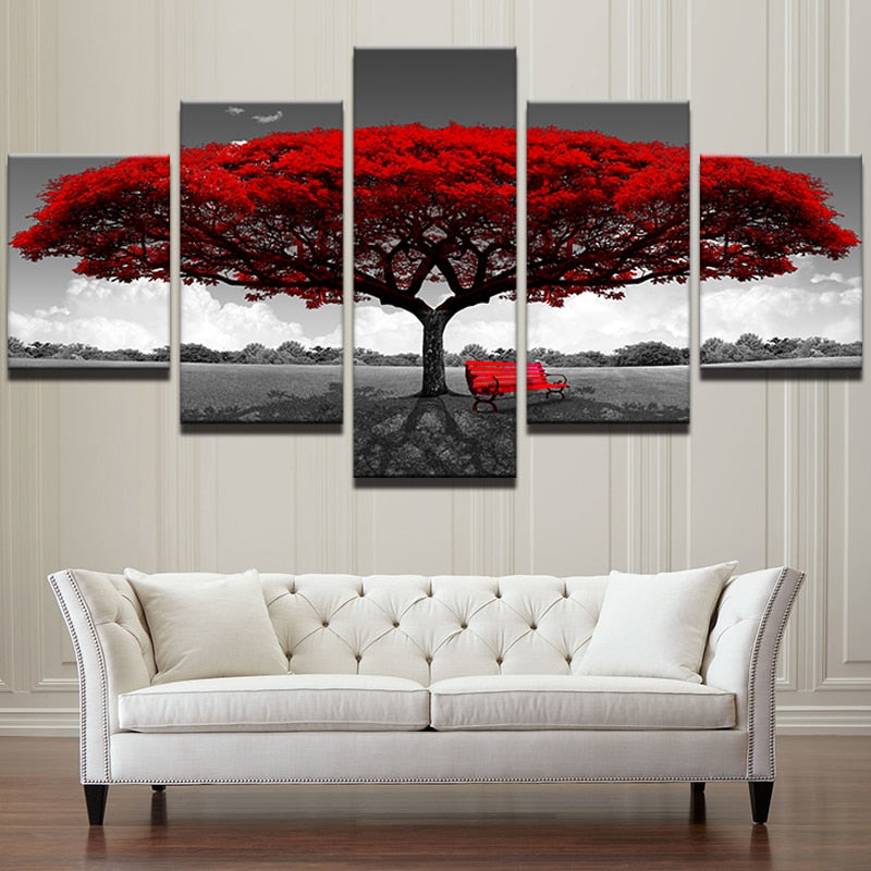 5 Piece Red Tree Canvas