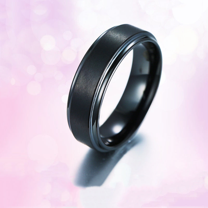 Glossy Retro Black Cold Tungsten Steel Ring
