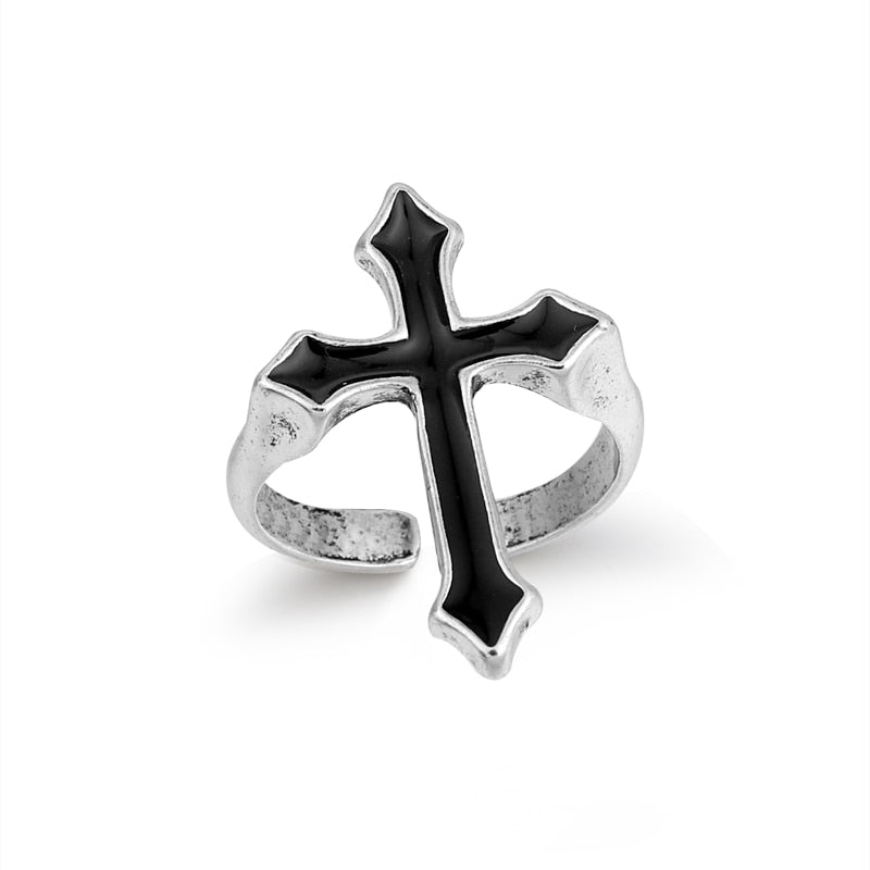 Vintage Black Cross Open Ring