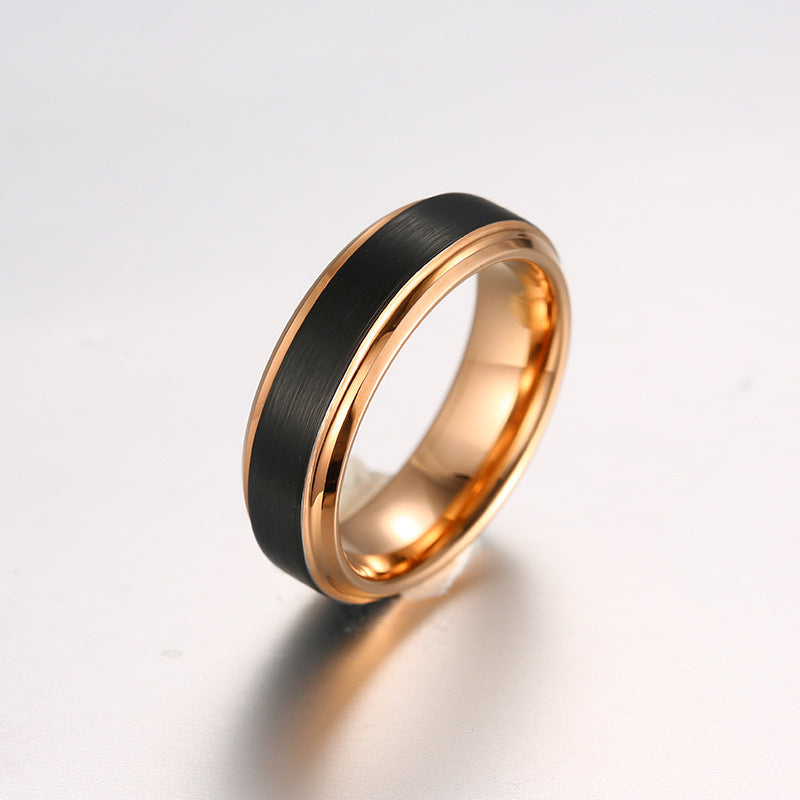 Tungsten Steel Ring Double Groove Rose Gold