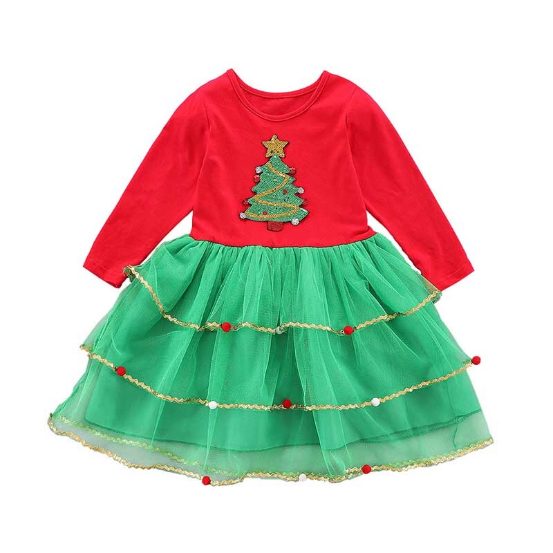 Baby Girl Dres Christmas Tree Print